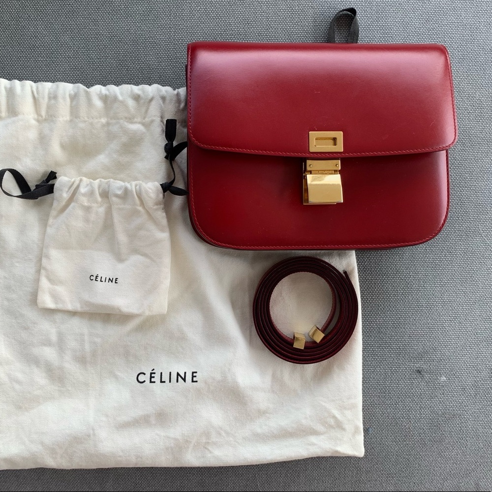 Celine classic medium box bag in red calfskin